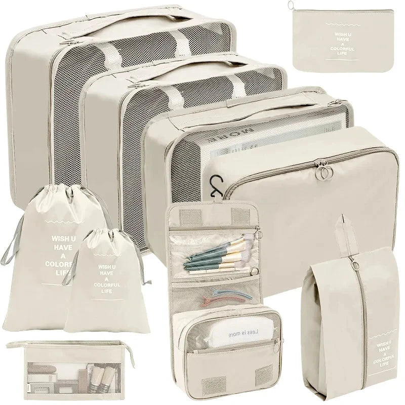 7/8/9/10 Pcs Set Travel Organizer Storage Bags Suitcase Packing Cubes Set Cases Portable Luggage Clothes Shoe Tidy Pouch Folding Savoir voyager
