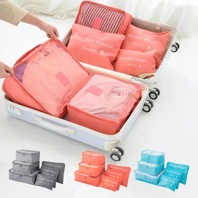 6 Pcs/Set Pink/Blue/Grey Travel Storage Bag Large Capacity Waterproof Luggage Clothing Underwear Storage Bag Bag With Zipper Savoir voyager