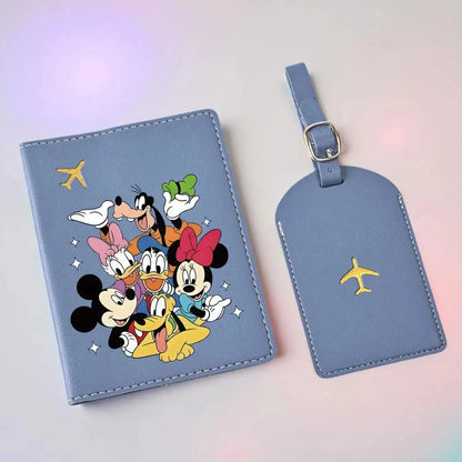 2PC Mickey Minnie Donald Passport Holder & Luggage Tag Set, PU Travel Wallet, Cute Travel Essentials Gift for All Ages Savoir voyager