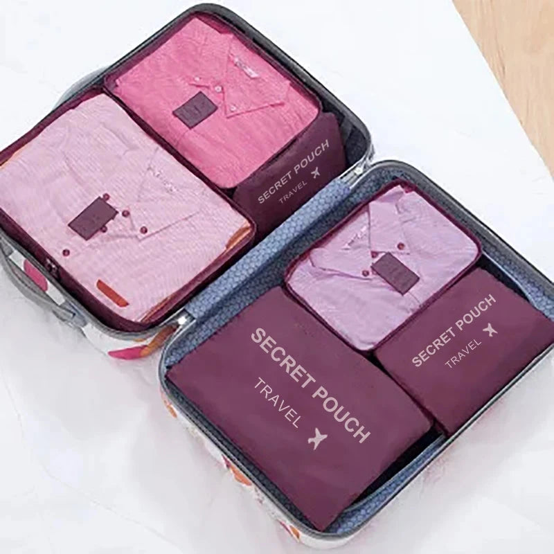 6 Pcs/Set Pink/Blue/Grey Travel Storage Bag Large Capacity Waterproof Luggage Clothing Underwear Storage Bag Bag With Zipper Savoir voyager