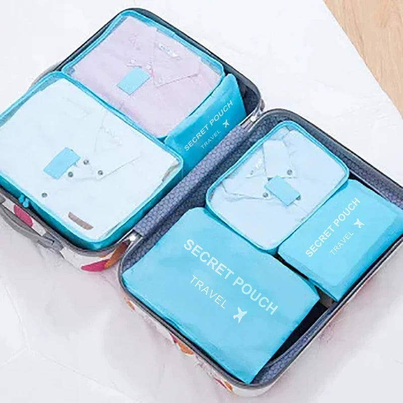 6 Pcs/Set Pink/Blue/Grey Travel Storage Bag Large Capacity Waterproof Luggage Clothing Underwear Storage Bag Bag With Zipper Savoir voyager