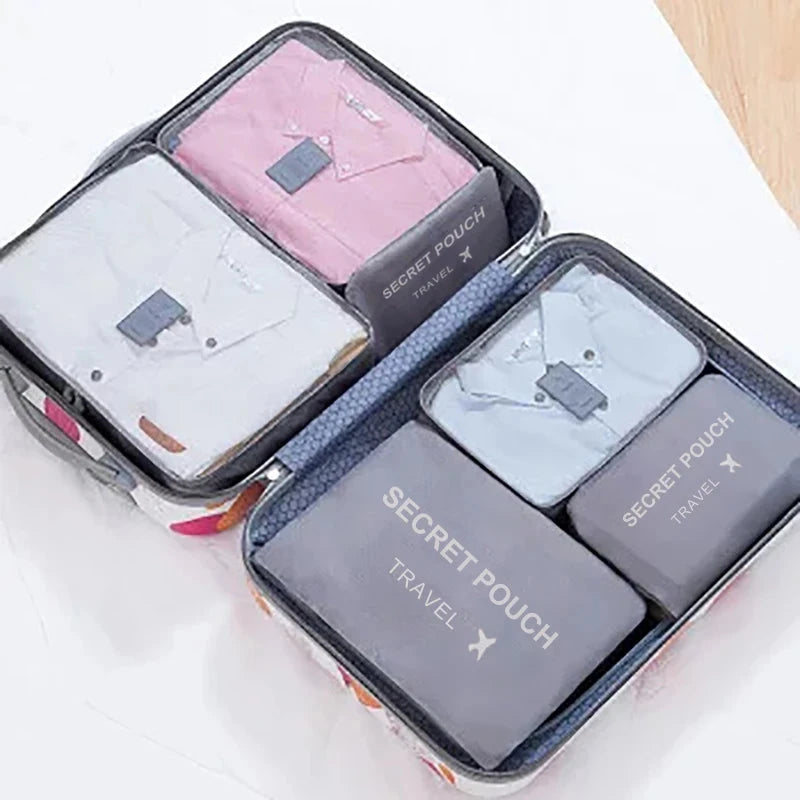 6 Pcs/Set Pink/Blue/Grey Travel Storage Bag Large Capacity Waterproof Luggage Clothing Underwear Storage Bag Bag With Zipper Savoir voyager