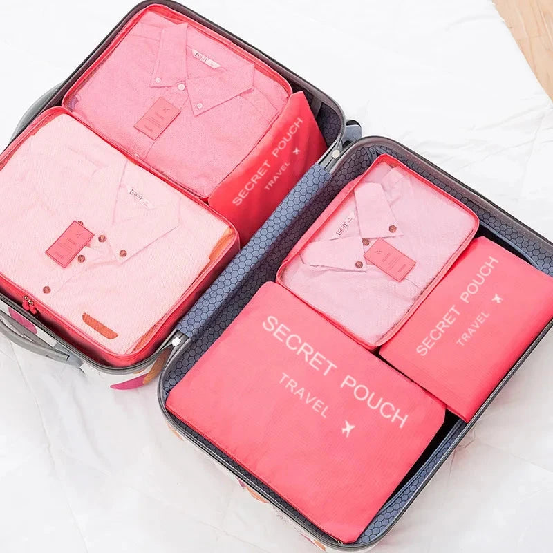 6 Pcs/Set Pink/Blue/Grey Travel Storage Bag Large Capacity Waterproof Luggage Clothing Underwear Storage Bag Bag With Zipper Savoir voyager