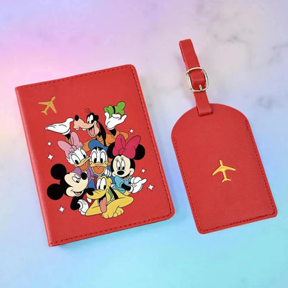 2PC Mickey Minnie Donald Passport Holder & Luggage Tag Set, PU Travel Wallet, Cute Travel Essentials Gift for All Ages Savoir voyager