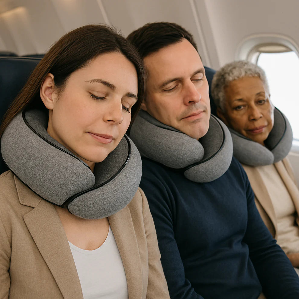 coussin à mémoire de forme en escargot pour mieux voyager sans avoir de douleur aux cervicales, parfait pour les voyages en avion ou en train